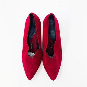 Anthropologie Pied Juste Red Suede Bootie Wedges